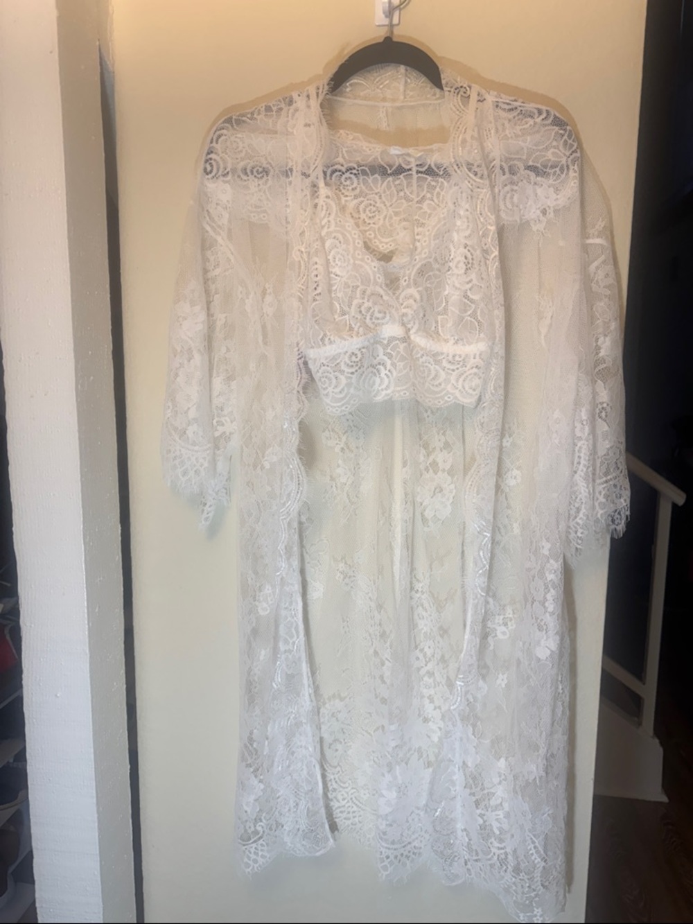 White Lace Sheer Robe and Bralette Set